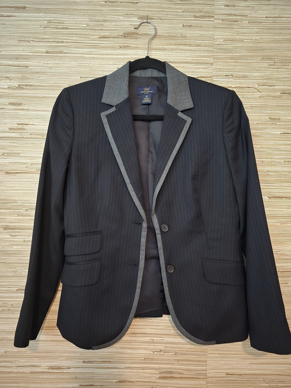 Brooks Brothers Navy Pinstripe Blazer with Gray Trim Accents